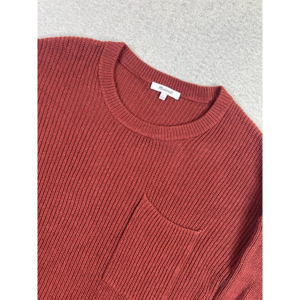 Madewell Thompson Pocket Ribbed Knit Pullover Sweater Red Womens Small AA782